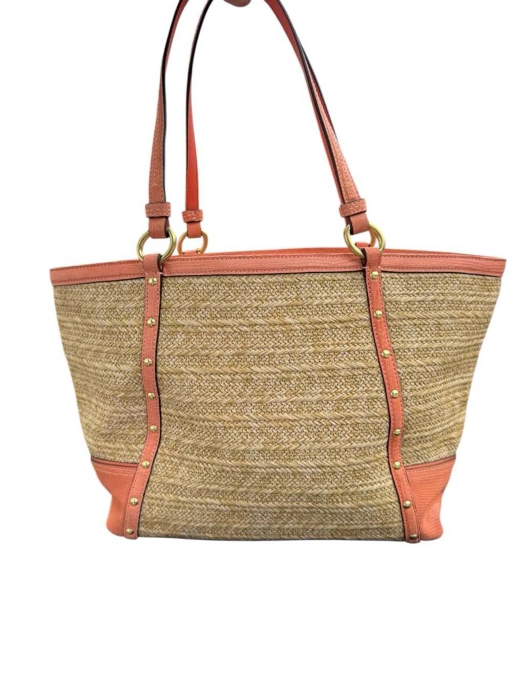 NWOT Coach Alexandra Straw with Coral Trim & Flower Charm - Picture 3 of 10